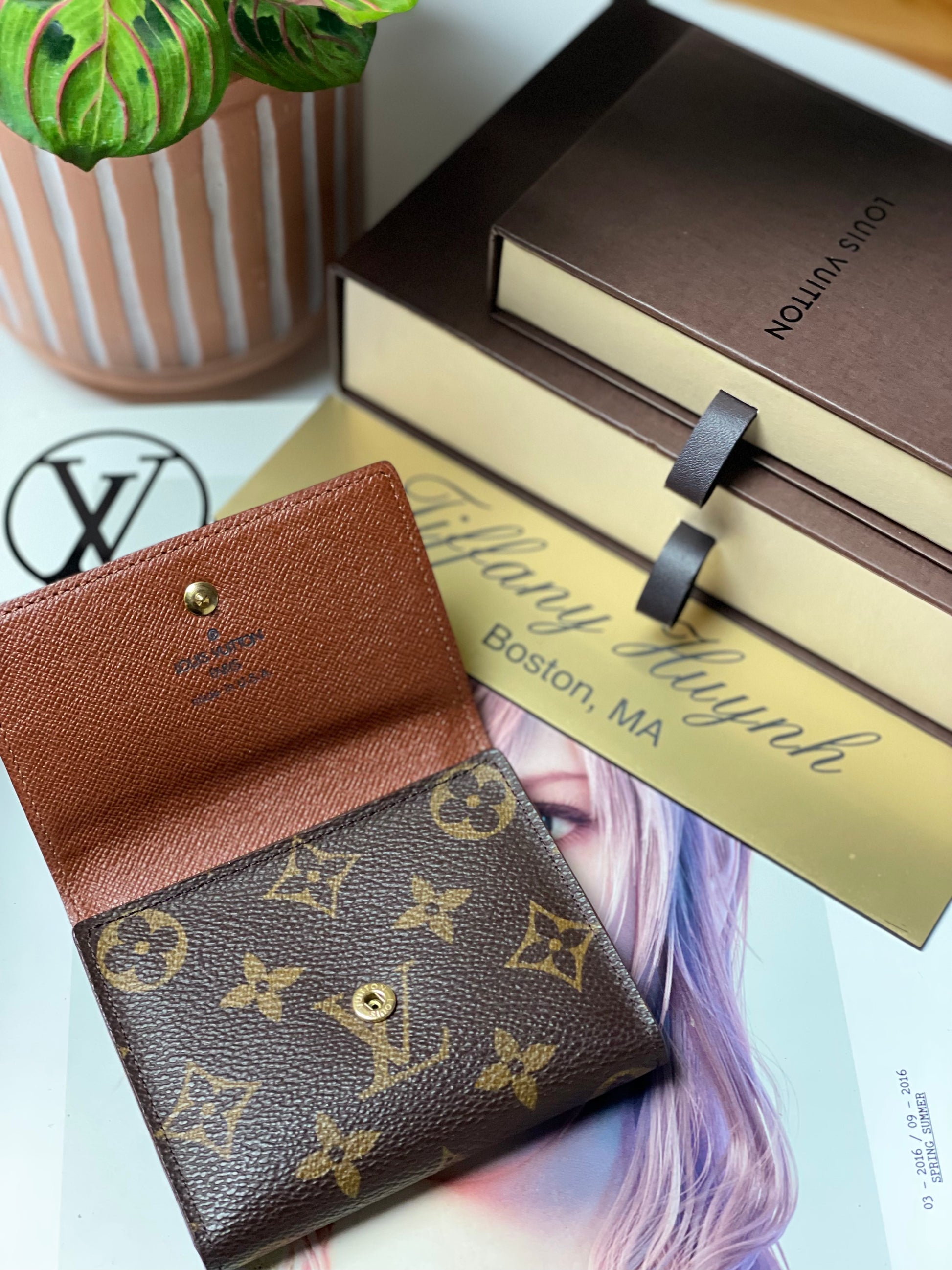 Genuine LOUIS VUITTON Monogram Trifold Card Case Wallet USA Rare