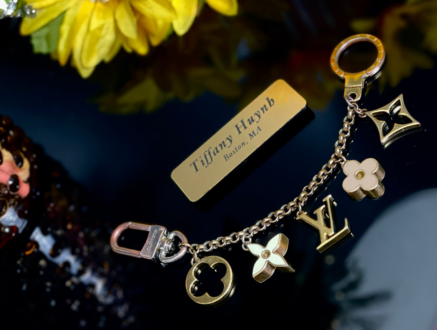 Authentic Fleur De Monogram Bag Charm Chain