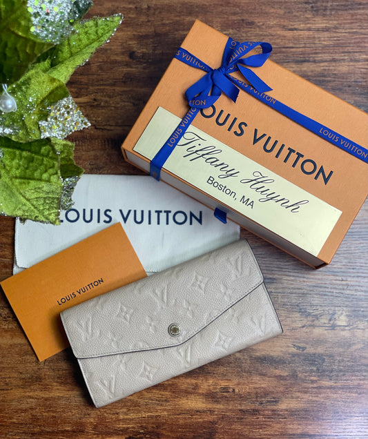 Authentic Louis Vuitton Empreinte Old Model Sarah Wallet Dune Beige