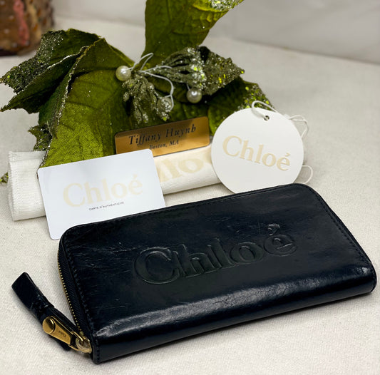 Authentic Chloe Black Leather Zip Around Wallet