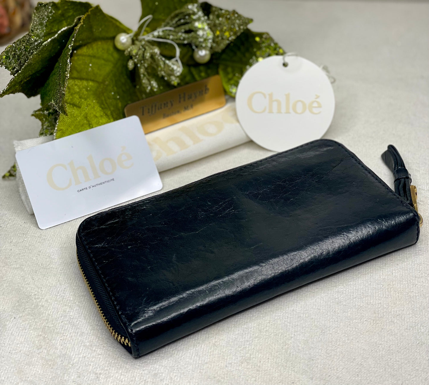 Authentic Chloe Black Leather Zip Around Wallet